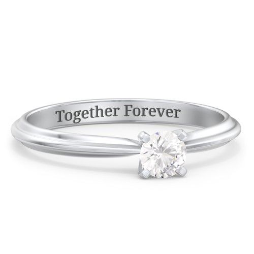 1/4 ct. Round Gemstone Engagement Ring with Ridged Band – Sterling Silver with Cubic Zirconia