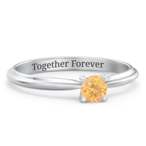 1/4 ct. Round Gemstone Engagement Ring with Ridged Band – Sterling Silver with Citrine