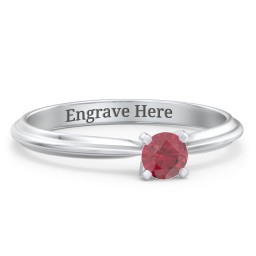 1/4 ct. Round Gemstone Engagement Ring with Ridged Band in 10K Solid White Gold with Ruby