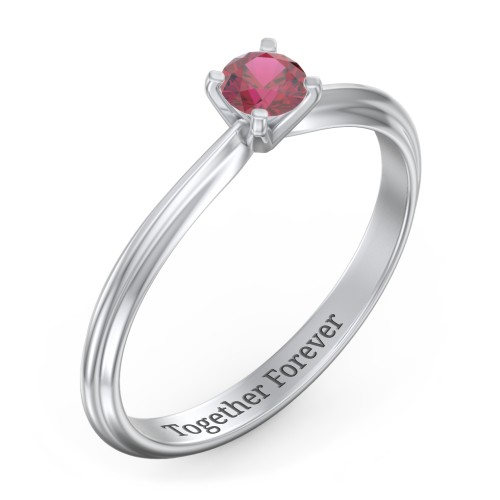1/4 ct. Round Gemstone Engagement Ring with Ridged Band – 10K White Gold with Ruby