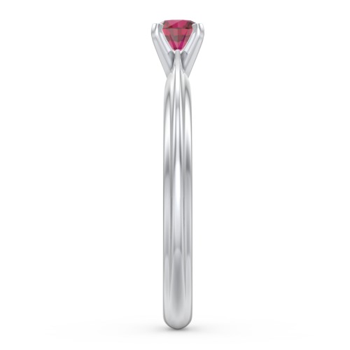 1/4 ct. Round Gemstone Engagement Ring with Ridged Band – 10K White Gold with Ruby