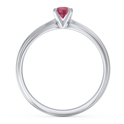 1/4 ct. Round Gemstone Engagement Ring with Ridged Band – 10K White Gold with Ruby