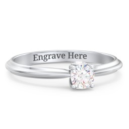 1/4 ct. Round Gemstone Peek-A-Boo Engagement Ring with Ridged Band in 925 Sterling Silver with White Sapphire and Cubic Zirconia