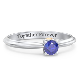 1/4 ct. Round Gemstone Peek-A-Boo Engagement Ring with Ridged Band