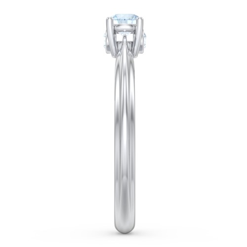 1/4 ct. Round Gemstone Peek-A-Boo Engagement Ring with Ridged Band – Sterling Silver with Aquamarine