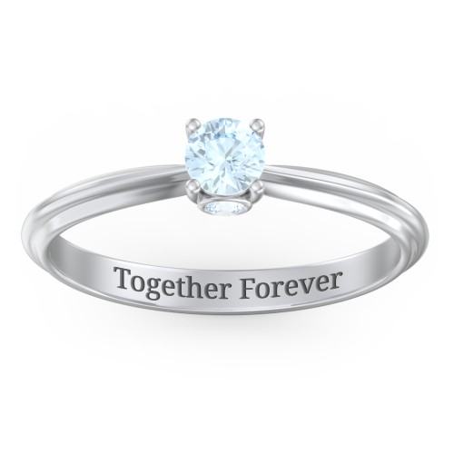 1/4 ct. Round Gemstone Peek-A-Boo Engagement Ring with Ridged Band – Sterling Silver with Aquamarine