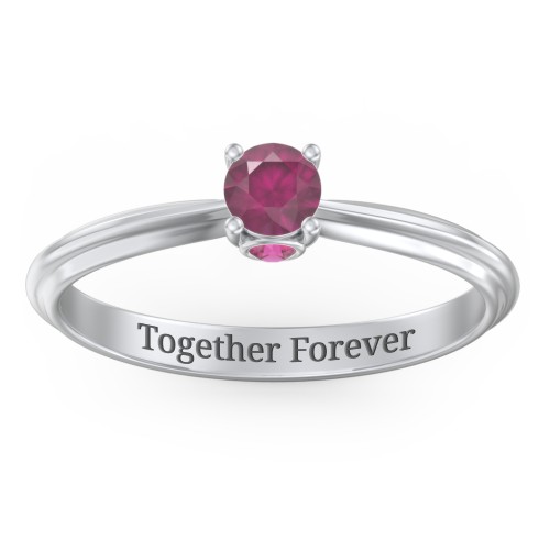1/4 ct. Round Gemstone Peek-A-Boo Engagement Ring with Ridged Band – Sterling Silver with Ruby