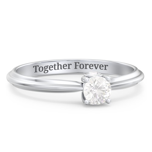 1/4 ct. Round Gemstone Peek-A-Boo Engagement Ring with Ridged Band