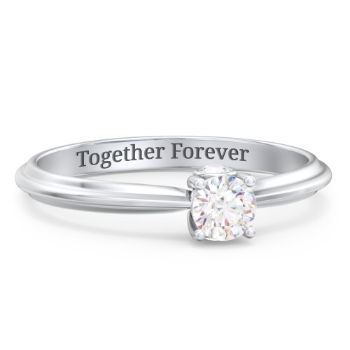 1/4 ct. Round Gemstone Peek-A-Boo Engagement Ring with Ridged Band – Sterling Silver with White Sapphire and Cubic Zirconia