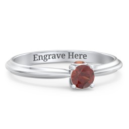 1/4 ct. Round Gemstone Peek-A-Boo Engagement Ring with Ridged Band in 925 Sterling Silver with Garnet
