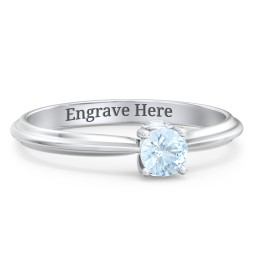 1/4 ct. Round Gemstone Peek-A-Boo Engagement Ring with Ridged Band in 925 Sterling Silver with Aquamarine