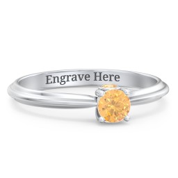 1/4 ct. Round Gemstone Peek-A-Boo Engagement Ring with Ridged Band in 925 Sterling Silver with Citrine
