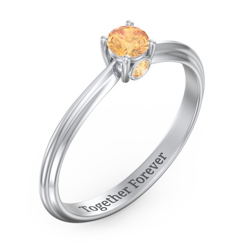 1/4 ct. Round Gemstone Peek-A-Boo Engagement Ring with Ridged Band – Sterling Silver with Citrine