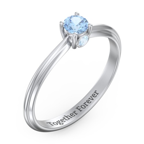 1/4 ct. Round Gemstone Peek-A-Boo Engagement Ring with Ridged Band – Sterling Silver with Blue Topaz