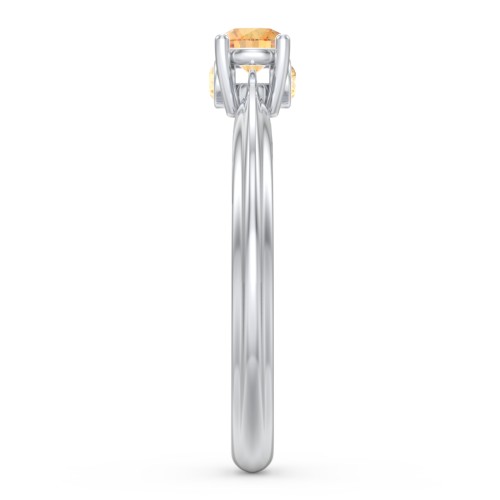 1/4 ct. Round Gemstone Peek-A-Boo Engagement Ring with Ridged Band – Sterling Silver with Citrine