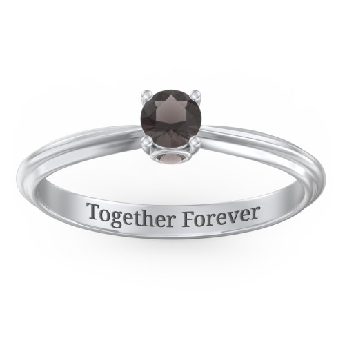 1/4 ct. Round Gemstone Peek-A-Boo Engagement Ring with Ridged Band – Sterling Silver with Smokey Quartz