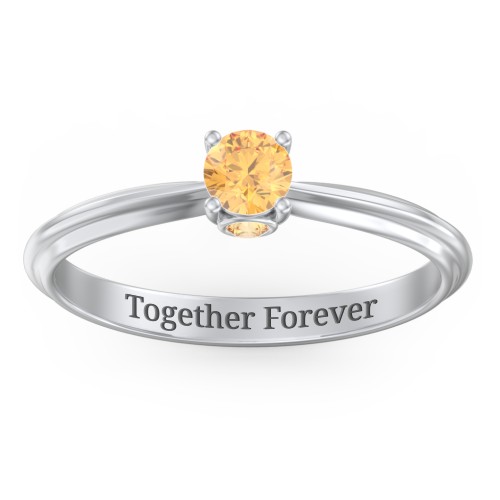 1/4 ct. Round Gemstone Peek-A-Boo Engagement Ring with Ridged Band – Sterling Silver with Citrine