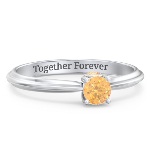 1/4 ct. Round Gemstone Peek-A-Boo Engagement Ring with Ridged Band – Sterling Silver with Citrine