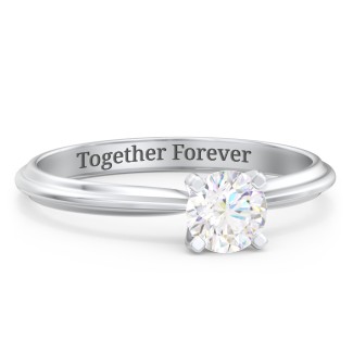 1/2 ct. Round Gemstone Engagement Ring with Ridged Band