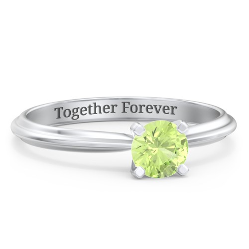 1/2 ct. Round Gemstone Engagement Ring with Ridged Band – Sterling Silver with Peridot