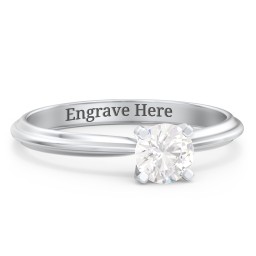 1/2 ct. Round Gemstone Engagement Ring with Ridged Band in 925 Sterling Silver with White Premium Zirconia