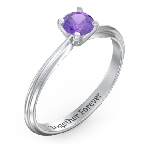 1/2 ct. Round Gemstone Engagement Ring with Ridged Band – Sterling Silver with Amethyst