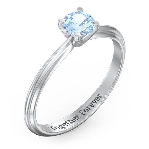 1/2 ct. Round Gemstone Engagement Ring with Ridged Band – Sterling Silver with Aquamarine