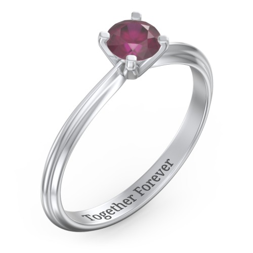 1/2 ct. Round Gemstone Engagement Ring with Ridged Band – Sterling Silver with Ruby