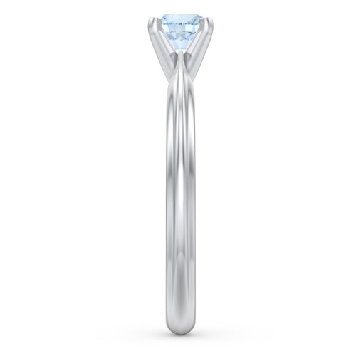 1/2 ct. Round Gemstone Engagement Ring with Ridged Band – Sterling Silver with Aquamarine