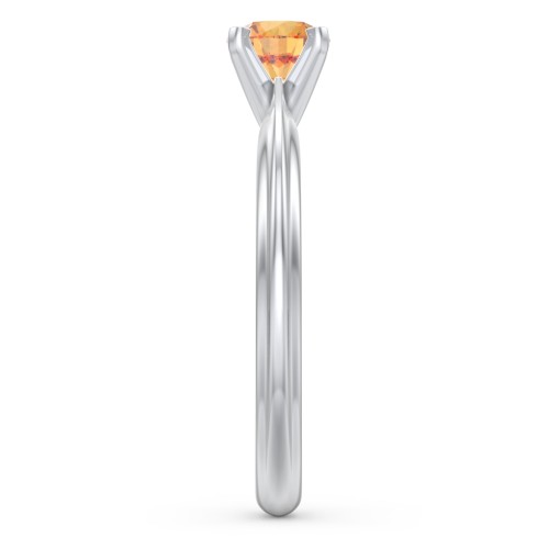 1/2 ct. Round Gemstone Engagement Ring with Ridged Band – Sterling Silver with Citrine