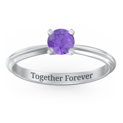 1/2 ct. Round Gemstone Engagement Ring with Ridged Band – Sterling Silver with Amethyst