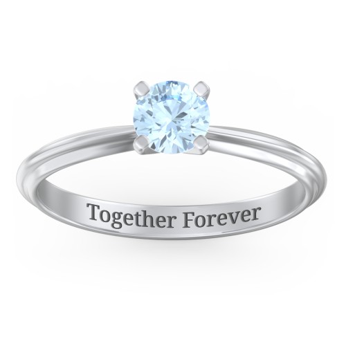 1/2 ct. Round Gemstone Engagement Ring with Ridged Band – Sterling Silver with Aquamarine