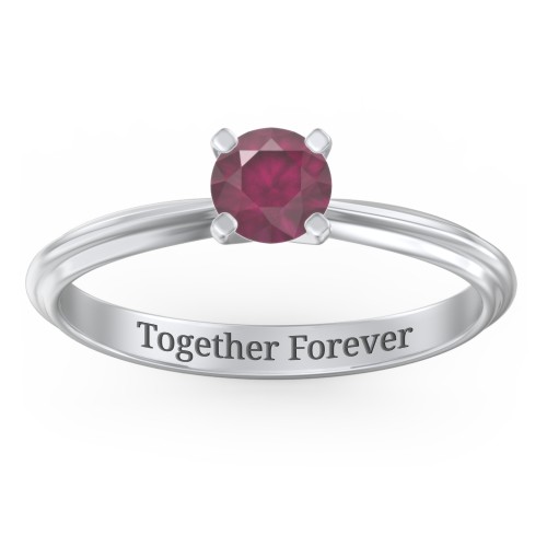 1/2 ct. Round Gemstone Engagement Ring with Ridged Band – Sterling Silver with Ruby