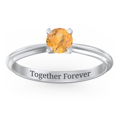 1/2 ct. Round Gemstone Engagement Ring with Ridged Band – Sterling Silver with Citrine