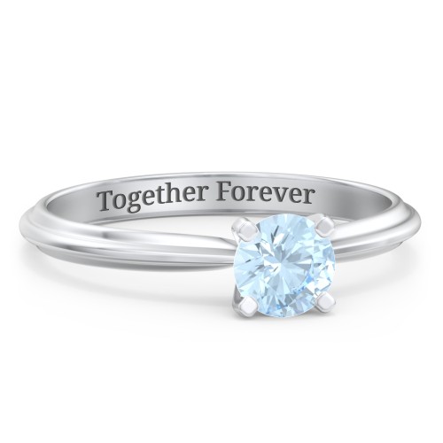 1/2 ct. Round Gemstone Engagement Ring with Ridged Band – Sterling Silver with Aquamarine