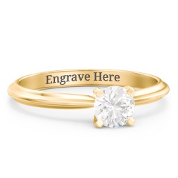1/2 ct. Round Gemstone Engagement Ring with Ridged Band in 10K Solid Yellow Gold with Cubic Zirconia