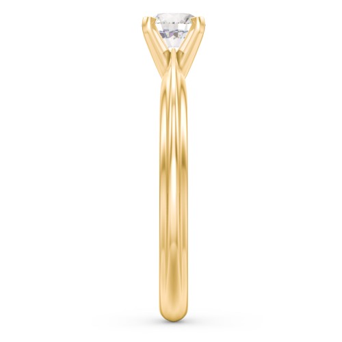 1/2 ct. Round Gemstone Engagement Ring with Ridged Band – 10K Yellow Gold with Cubic Zirconia