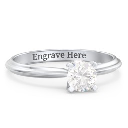 1/2 ct. Round Gemstone Peek-A-Boo Engagement Ring with Ridged Band in 925 Sterling Silver with Cubic Zirconia