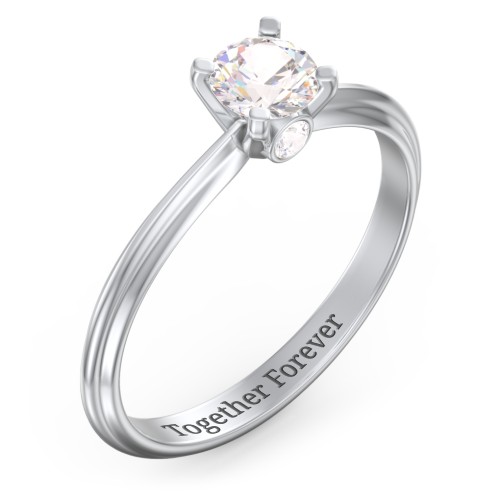 1/2 ct. Round Gemstone Peek-A-Boo Engagement Ring with Ridged Band – Sterling Silver with Cubic Zirconia