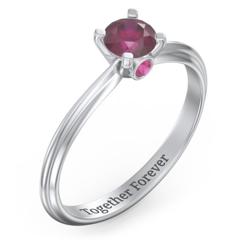 1/2 ct. Round Gemstone Peek-A-Boo Engagement Ring with Ridged Band – Sterling Silver with Ruby