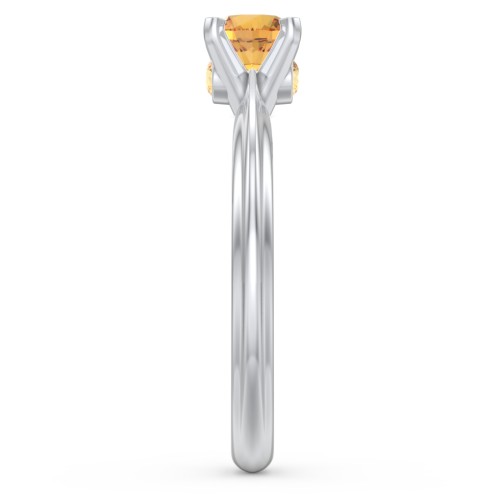 1/2 ct. Round Gemstone Peek-A-Boo Engagement Ring with Ridged Band – Sterling Silver with Citrine