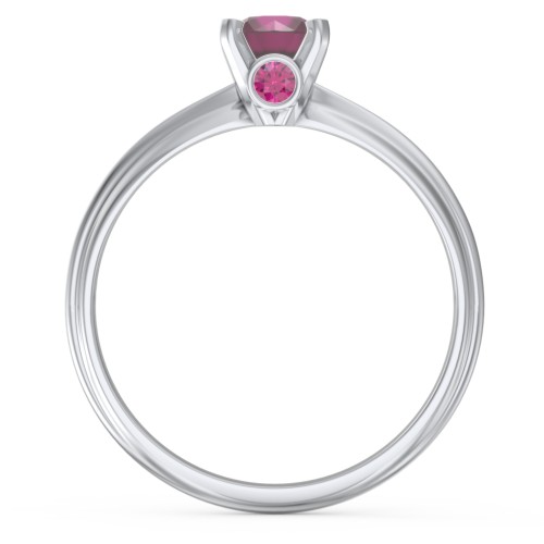 1/2 ct. Round Gemstone Peek-A-Boo Engagement Ring with Ridged Band – Sterling Silver with Ruby