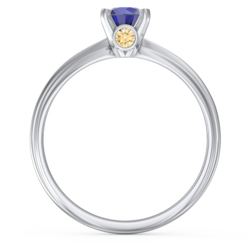 1/2 ct. Round Gemstone Peek-A-Boo Engagement Ring with Ridged Band – Sterling Silver with Blue Sapphire and Citrine