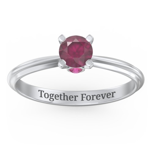 1/2 ct. Round Gemstone Peek-A-Boo Engagement Ring with Ridged Band – Sterling Silver with Ruby