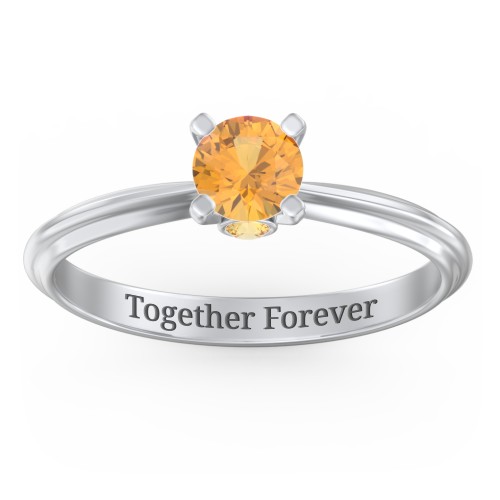 1/2 ct. Round Gemstone Peek-A-Boo Engagement Ring with Ridged Band – Sterling Silver with Citrine