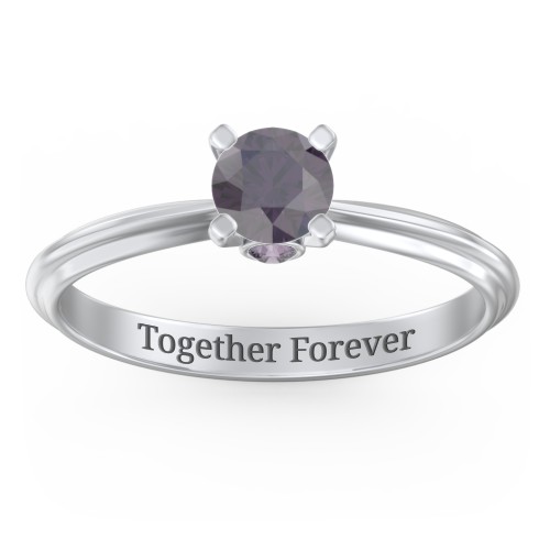 1/2 ct. Round Gemstone Peek-A-Boo Engagement Ring with Ridged Band – Sterling Silver with Alexandrite