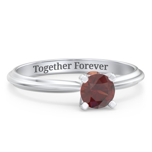 1/2 ct. Round Gemstone Peek-A-Boo Engagement Ring with Ridged Band – Sterling Silver with Garnet