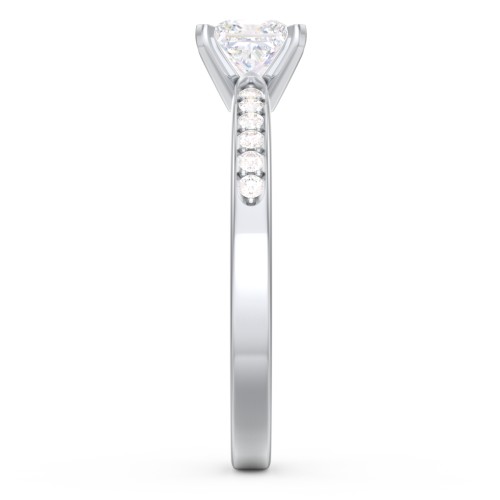 1/2 ct. Princess Gemstone Engagement Ring with Side Accent Stones – Sterling Silver with Lab Diamond and Diamond