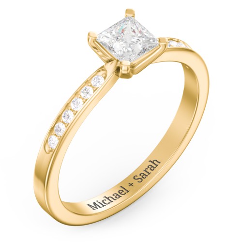 1/2 ct. Princess Gemstone Engagement Ring with Side Accent Stones – 10K Yellow Gold with White Premium Zirconia