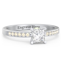 1/2 ct. Princess Gemstone Peek-A-Boo Engagement Ring with Side Accent Stones in 925 Sterling Silver with White Premium Zirconia, Fancy Yellow Premium Zirconia, and Peridot